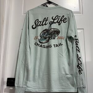 Salt Life Claws Catch logo back Chasing Tail,Logo sleeve, pre-shrunk cotton T
